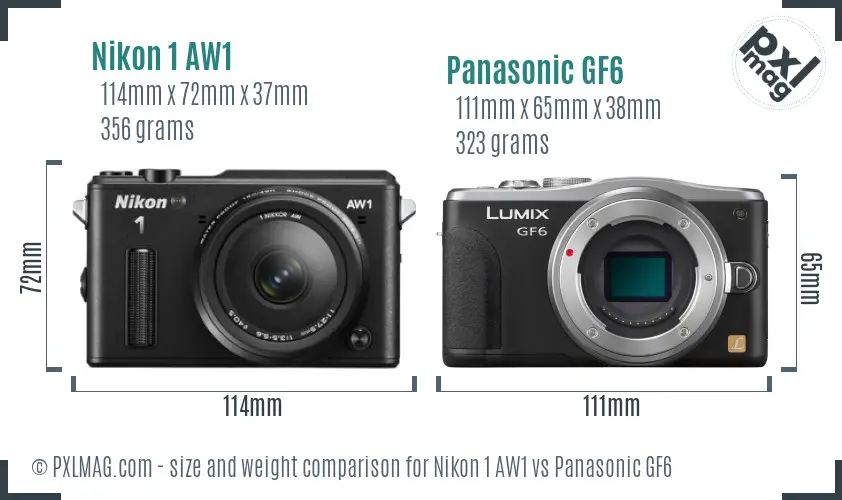 Nikon 1 AW1 vs Panasonic GF6 size comparison