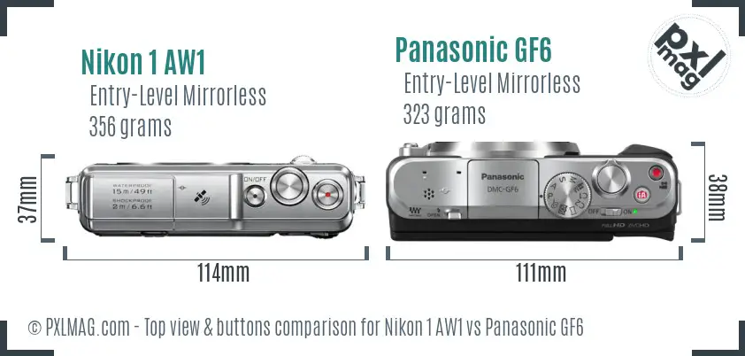 Nikon 1 AW1 vs Panasonic GF6 top view buttons comparison