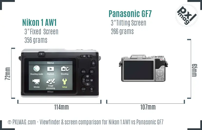 Nikon 1 AW1 vs Panasonic GF7 Screen and Viewfinder comparison