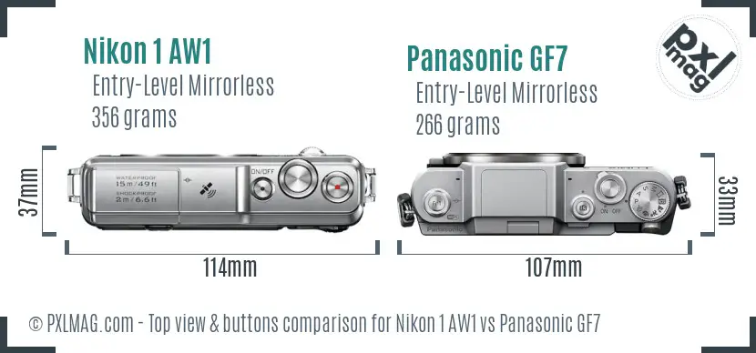 Nikon 1 AW1 vs Panasonic GF7 top view buttons comparison
