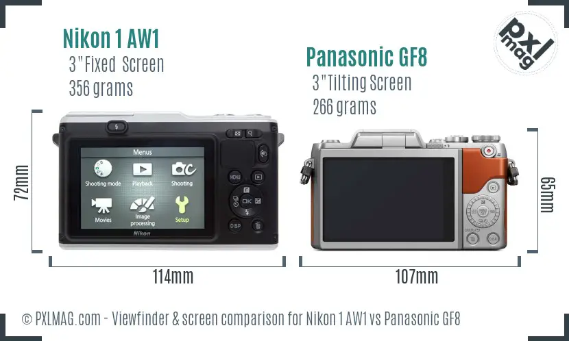 Nikon 1 AW1 vs Panasonic GF8 Screen and Viewfinder comparison