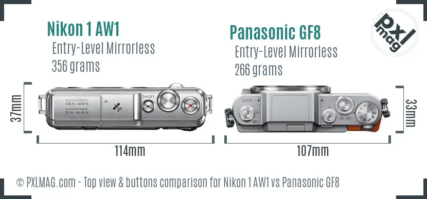 Nikon 1 AW1 vs Panasonic GF8 top view buttons comparison