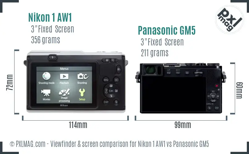 Nikon 1 AW1 vs Panasonic GM5 Screen and Viewfinder comparison