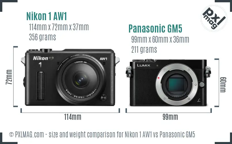 Nikon 1 AW1 vs Panasonic GM5 size comparison