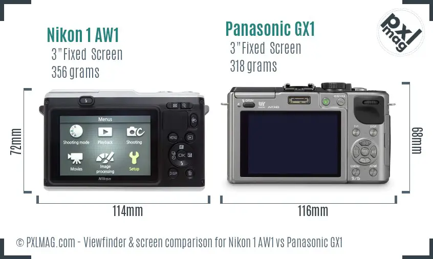 Nikon 1 AW1 vs Panasonic GX1 Screen and Viewfinder comparison