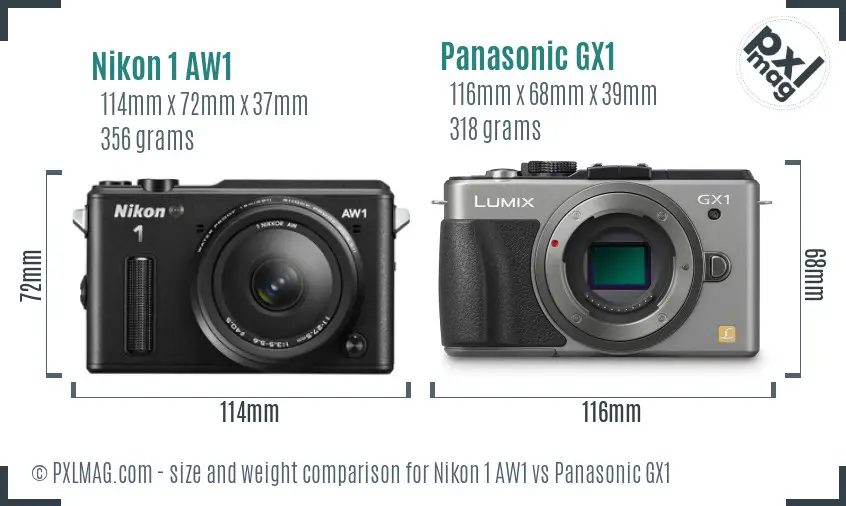 Nikon 1 AW1 vs Panasonic GX1 size comparison