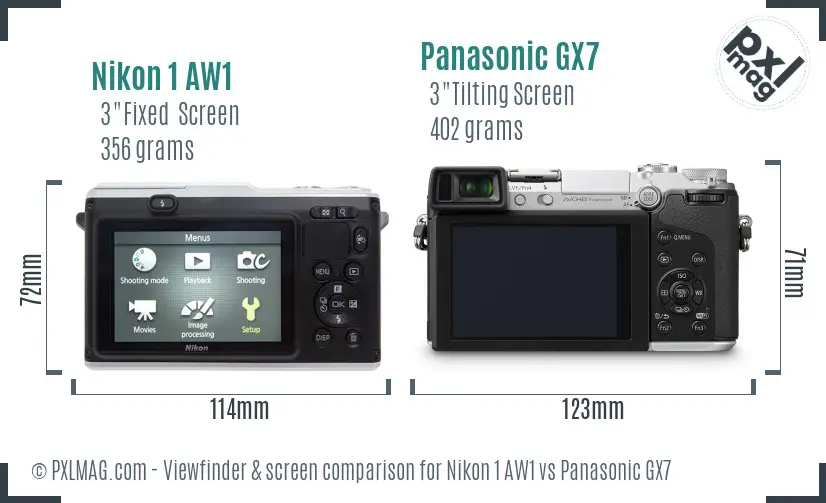 Nikon 1 AW1 vs Panasonic GX7 Screen and Viewfinder comparison