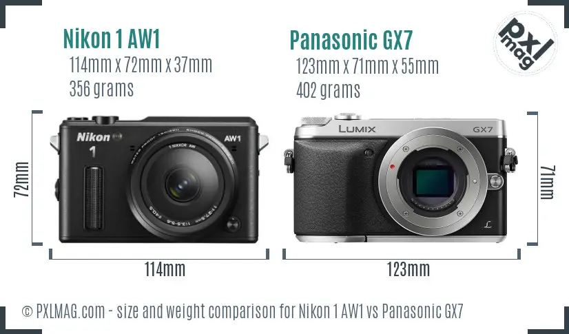 Nikon 1 AW1 vs Panasonic GX7 size comparison