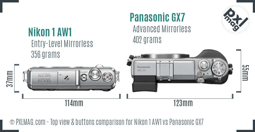 Nikon 1 AW1 vs Panasonic GX7 top view buttons comparison