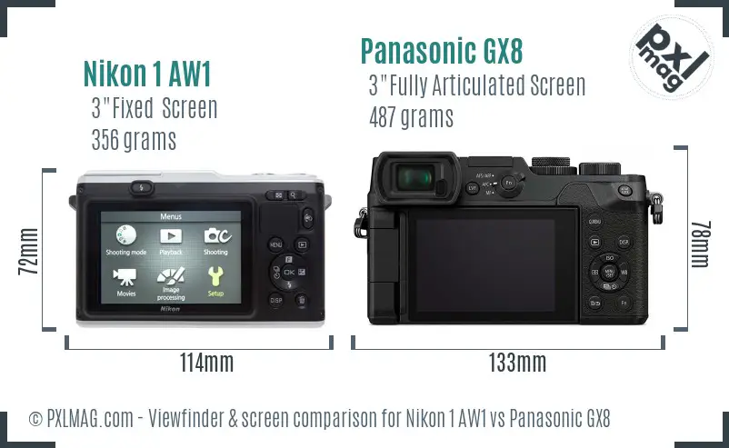 Nikon 1 AW1 vs Panasonic GX8 Screen and Viewfinder comparison