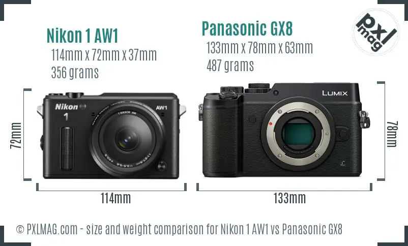 Nikon 1 AW1 vs Panasonic GX8 size comparison