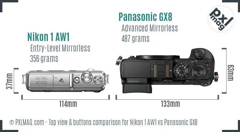 Nikon 1 AW1 vs Panasonic GX8 top view buttons comparison