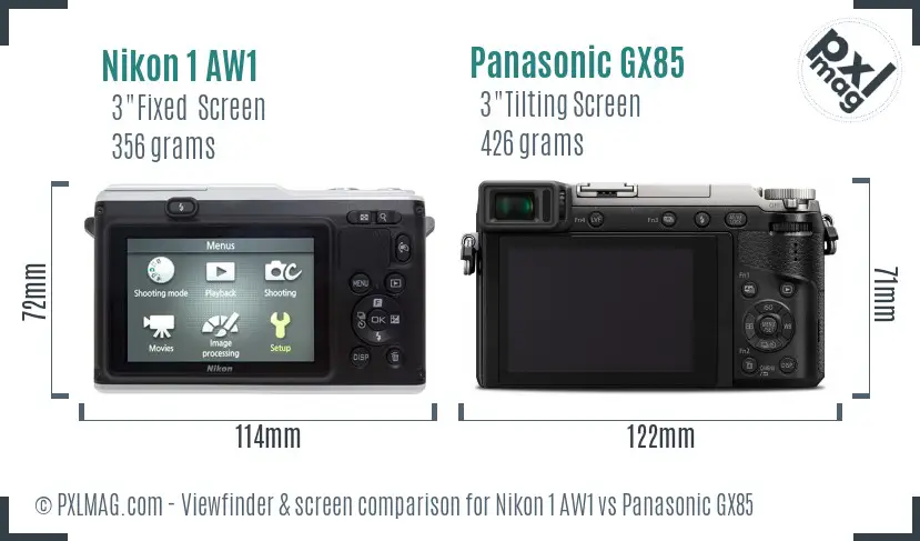 Nikon 1 AW1 vs Panasonic GX85 Screen and Viewfinder comparison