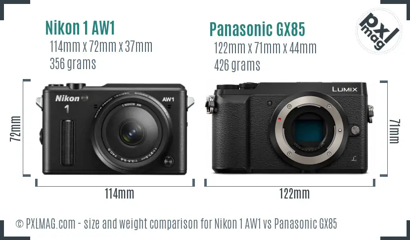 Nikon 1 AW1 vs Panasonic GX85 size comparison