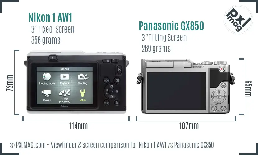 Nikon 1 AW1 vs Panasonic GX850 Screen and Viewfinder comparison