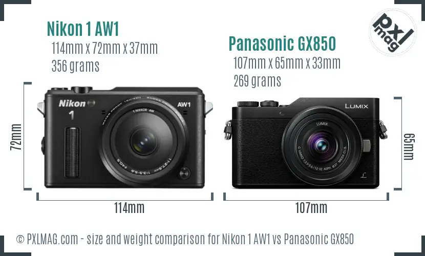 Nikon 1 AW1 vs Panasonic GX850 size comparison