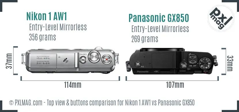 Nikon 1 AW1 vs Panasonic GX850 top view buttons comparison