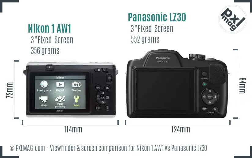 Nikon 1 AW1 vs Panasonic LZ30 Screen and Viewfinder comparison