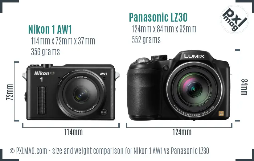 Nikon 1 AW1 vs Panasonic LZ30 size comparison