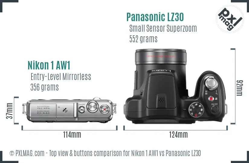 Nikon 1 AW1 vs Panasonic LZ30 top view buttons comparison