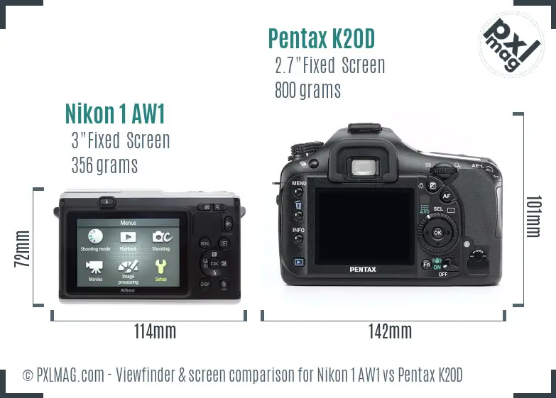 Nikon 1 AW1 vs Pentax K20D Screen and Viewfinder comparison