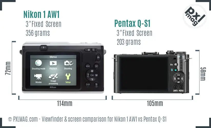 Nikon 1 AW1 vs Pentax Q-S1 Screen and Viewfinder comparison