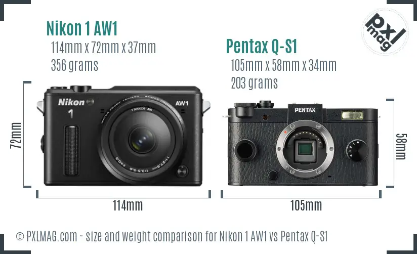 Nikon 1 AW1 vs Pentax Q-S1 size comparison