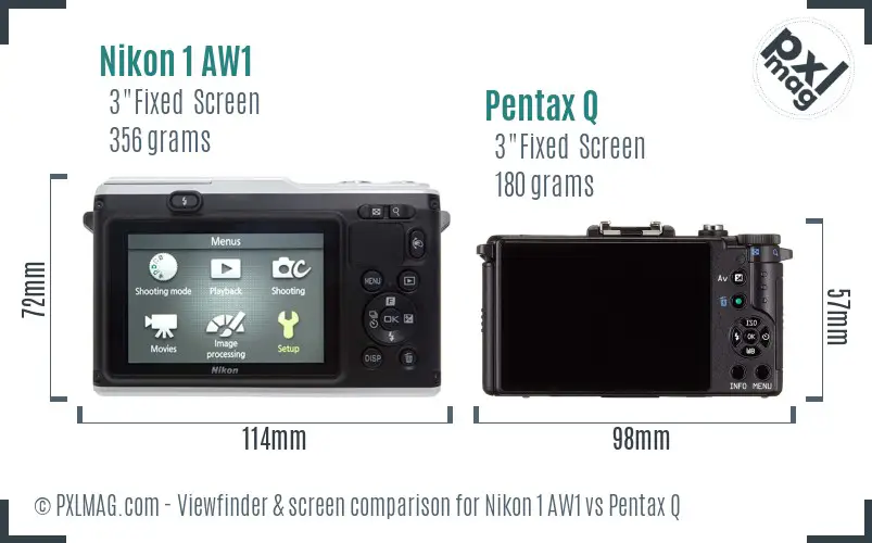 Nikon 1 AW1 vs Pentax Q Screen and Viewfinder comparison