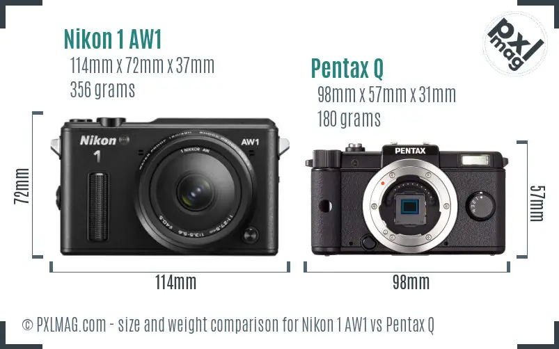Nikon 1 AW1 vs Pentax Q size comparison