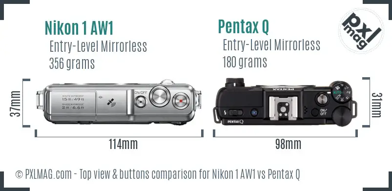 Nikon 1 AW1 vs Pentax Q top view buttons comparison