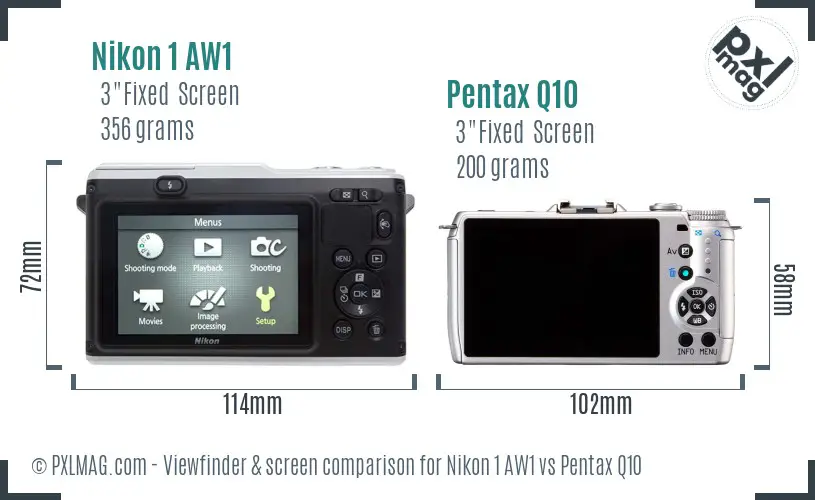 Nikon 1 AW1 vs Pentax Q10 Screen and Viewfinder comparison