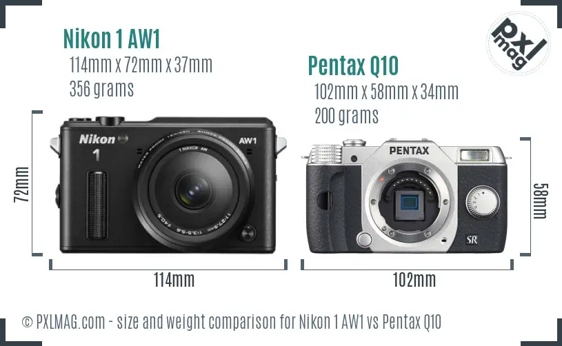 Nikon 1 AW1 vs Pentax Q10 size comparison