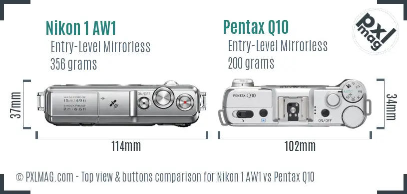 Nikon 1 AW1 vs Pentax Q10 top view buttons comparison