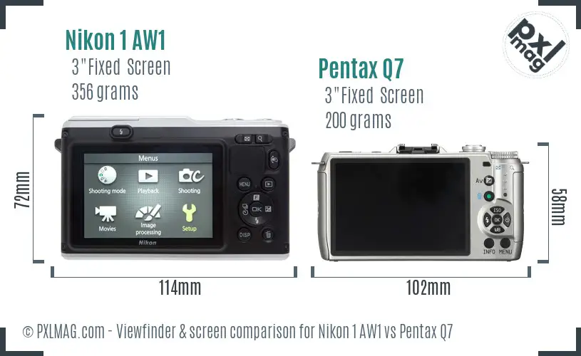 Nikon 1 AW1 vs Pentax Q7 Screen and Viewfinder comparison