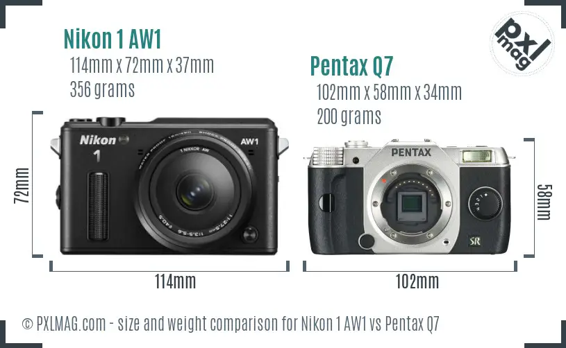Nikon 1 AW1 vs Pentax Q7 size comparison