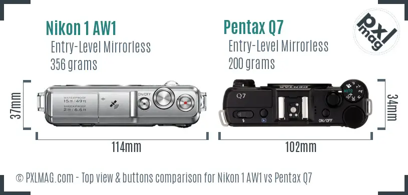 Nikon 1 AW1 vs Pentax Q7 top view buttons comparison