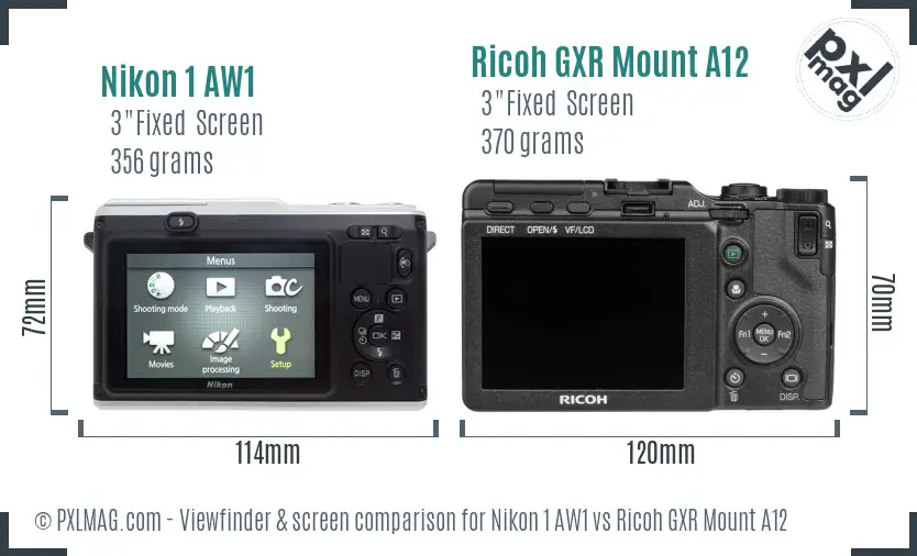 Nikon 1 AW1 vs Ricoh GXR Mount A12 Screen and Viewfinder comparison
