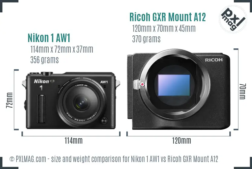 Nikon 1 AW1 vs Ricoh GXR Mount A12 size comparison
