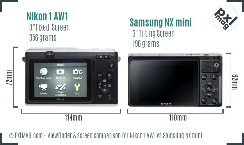 Nikon 1 AW1 vs Samsung NX mini Screen and Viewfinder comparison