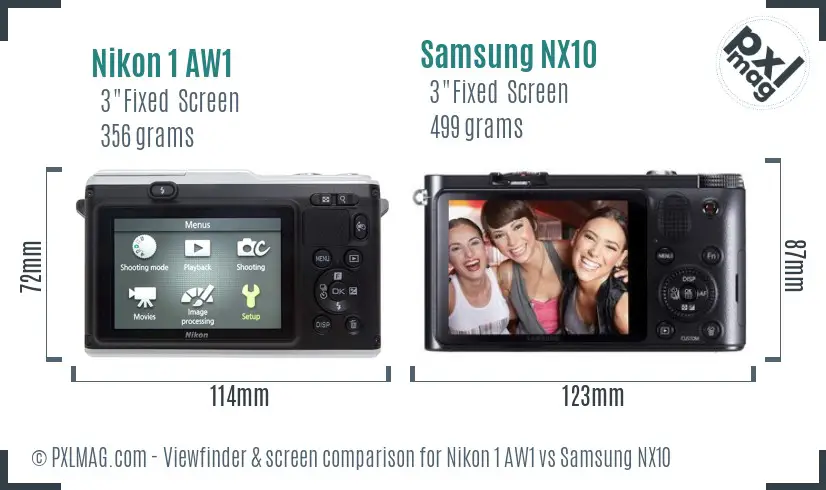 Nikon 1 AW1 vs Samsung NX10 Screen and Viewfinder comparison