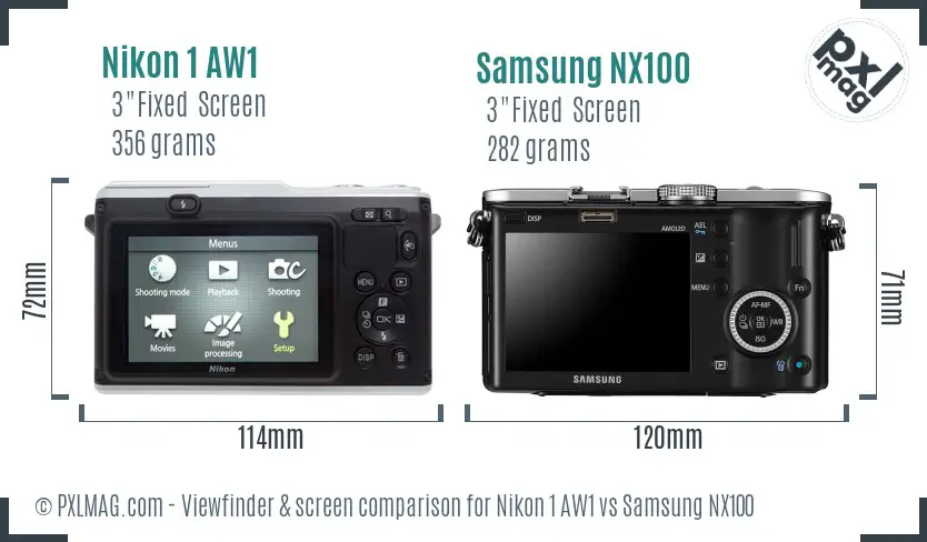 Nikon 1 AW1 vs Samsung NX100 Screen and Viewfinder comparison Nikon 1 AW1 vs Samsung NX100 Screen and Viewfinder comparison