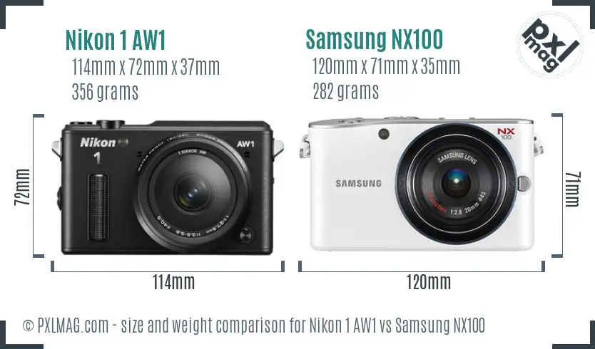 Nikon 1 AW1 vs Samsung NX100 size comparison Nikon 1 AW1 vs Samsung NX100 size comparison