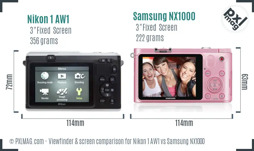 Nikon 1 AW1 vs Samsung NX1000 Screen and Viewfinder comparison