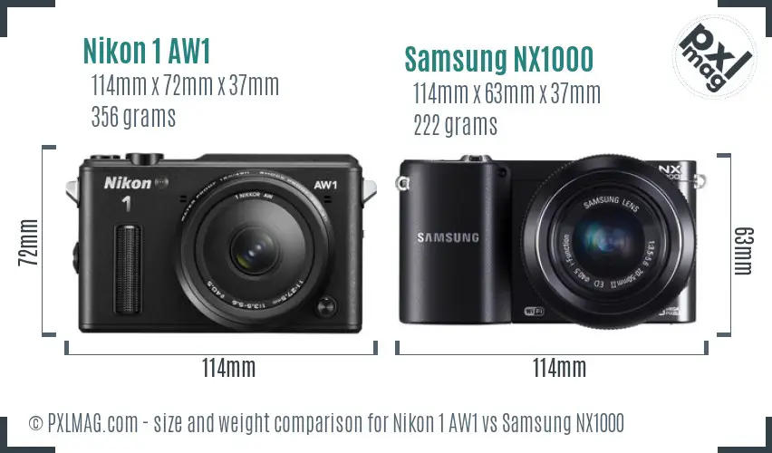 Nikon 1 AW1 vs Samsung NX1000 size comparison