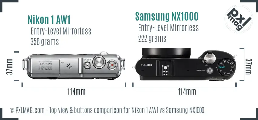 Nikon 1 AW1 vs Samsung NX1000 top view buttons comparison