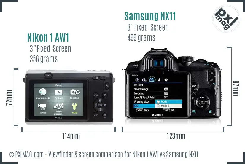Nikon 1 AW1 vs Samsung NX11 Screen and Viewfinder comparison Nikon 1 AW1 vs Samsung NX11 Screen and Viewfinder comparison
