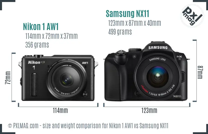 Nikon 1 AW1 vs Samsung NX11 size comparison Nikon 1 AW1 vs Samsung NX11 size comparison