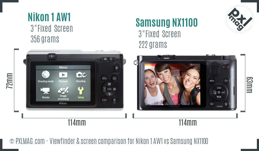 Nikon 1 AW1 vs Samsung NX1100 Screen and Viewfinder comparison