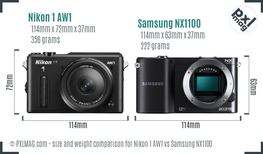 Nikon 1 AW1 vs Samsung NX1100 size comparison