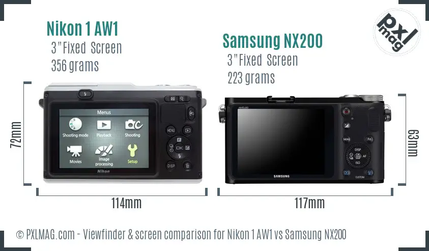 Nikon 1 AW1 vs Samsung NX200 Screen and Viewfinder comparison